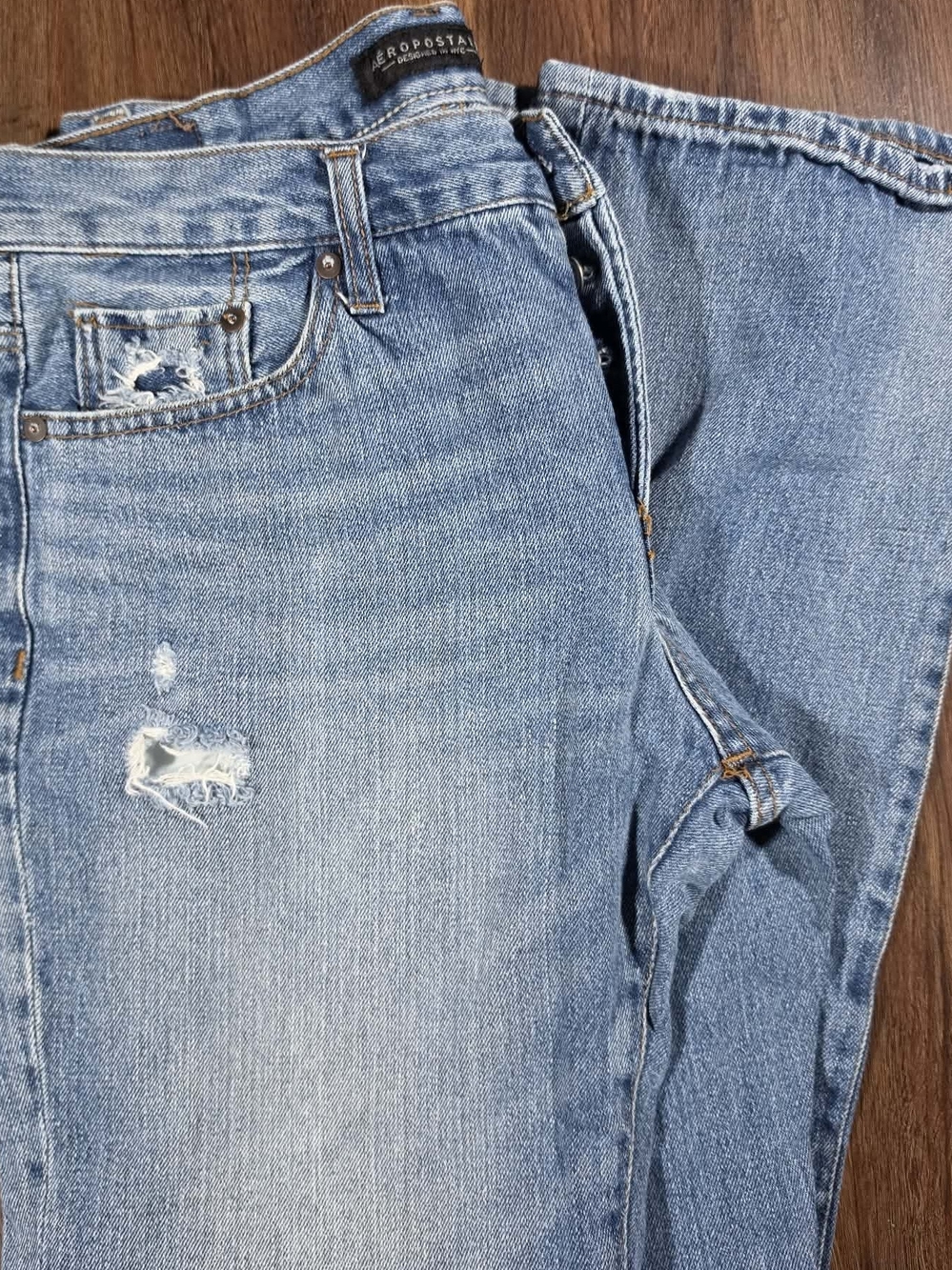 Aéropostale Men’s Relaxed Jeans 30x34 Blue Distressed 100% Cotton Denim